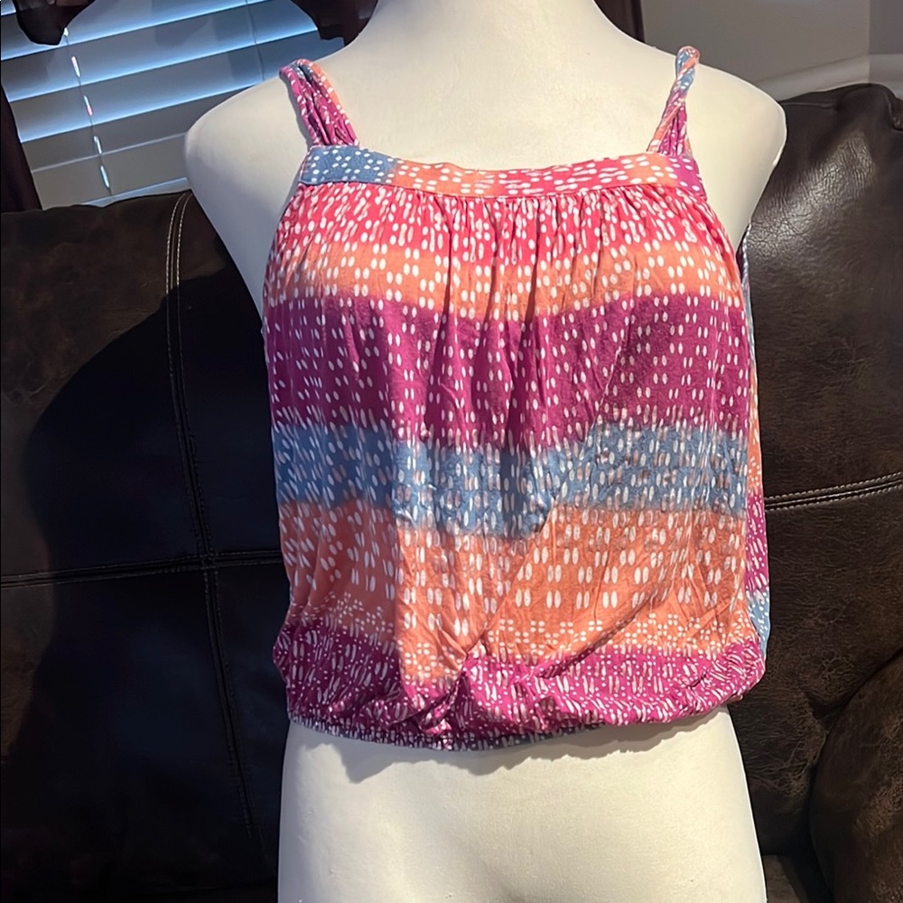 Free People Pink and Orange Smocked Camisole Top